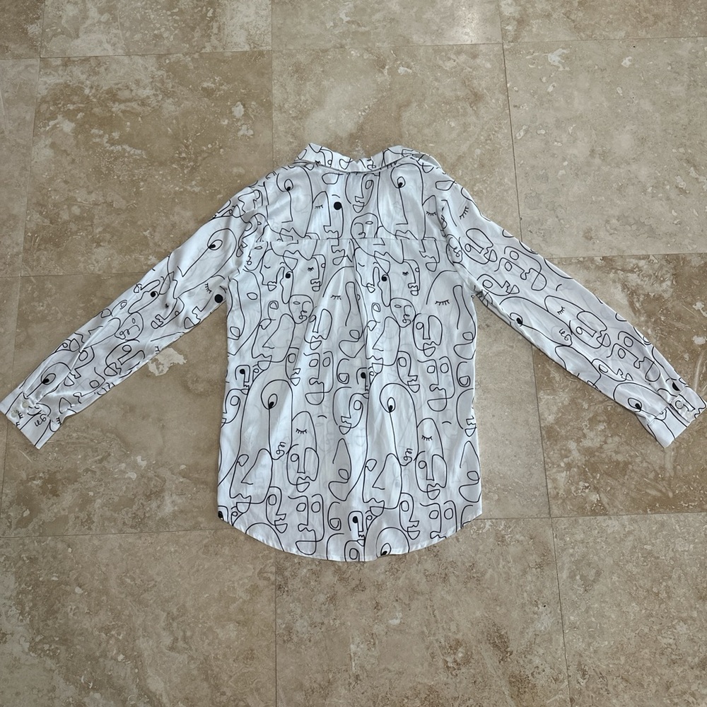Abstract Face Print Button Down Shirt - image 2